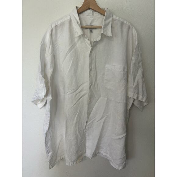 Linea Uomo Mens 100% LINEN Shirt Short Sleeve Button White Size 4XL 4X Beachy - Picture 1 of 5